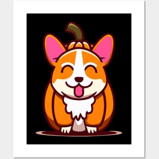 Corgi Halloween Pumpkin Costume Retro Colorful Posters and Art